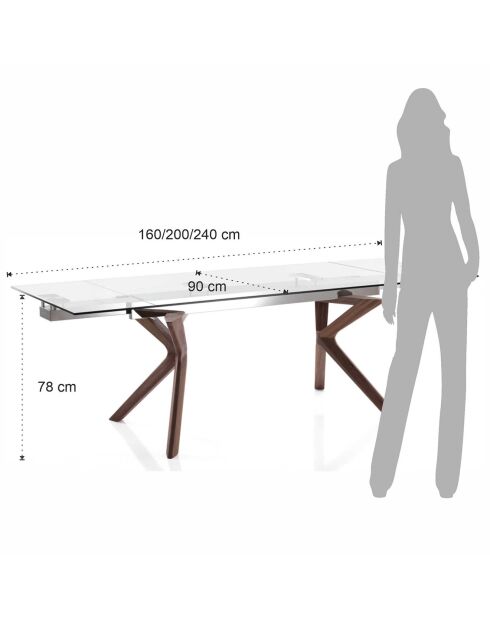 Table À Rallonges Bran transparent - 78x90x160/200/240 cm