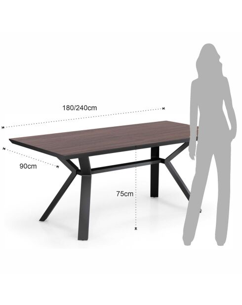 Table À Rallonges Logan Dark Wood  marron - 75x90x180/240 cm