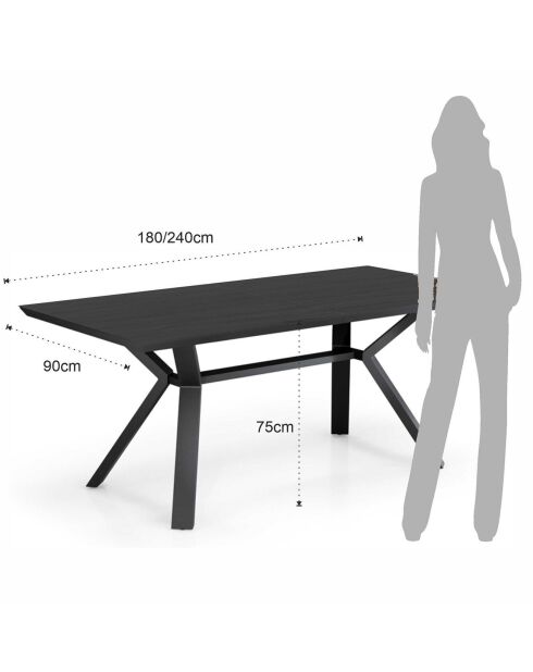 Table Extensible Logan Black noir - 75x90x180/240 cm