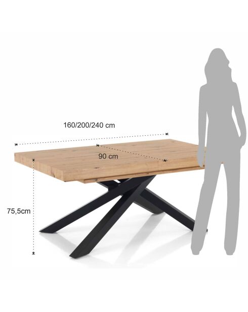 Table À Rallonges Helt Wood chêne - 75.5x90x160/200/240 cm