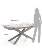 Table Extensible Melvin Evo Platinum Onice  onyx marbré - 74.5x90x160/240 cm
