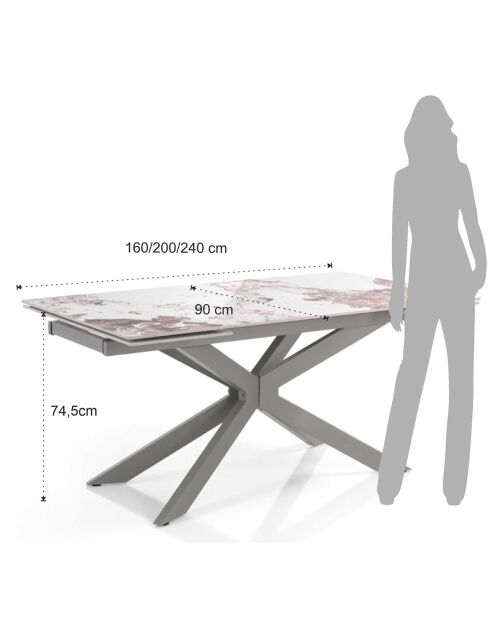 Table Extensible Melvin Evo Platinum Onice  onyx marbré - 74.5x90x160/240 cm