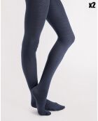 2 Collants à motifs Aquatic 40 deniers bleu marine