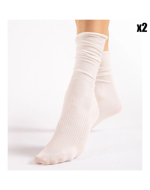 2 Paires de chaussettes à motifs Cool Milk 60 deniers blanches