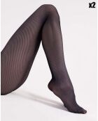 2 Collants à motifs Raffina 30 deniers bleu marine