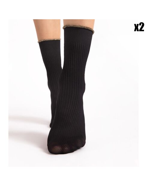 2 Paires de chaussettes à motifs Sassy 40 deniers noires