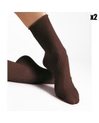 2 Paires de chaussettes à motifs Sassy 40 deniers chocolat