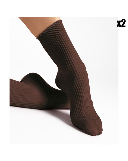 2 Paires de chaussettes à motifs Sassy 40 deniers chocolat