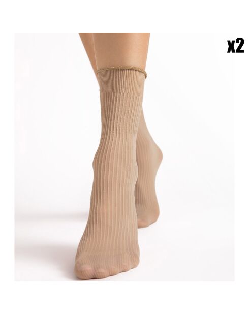 2 Paires de chaussettes à motifs Sassy 40 deniers nude