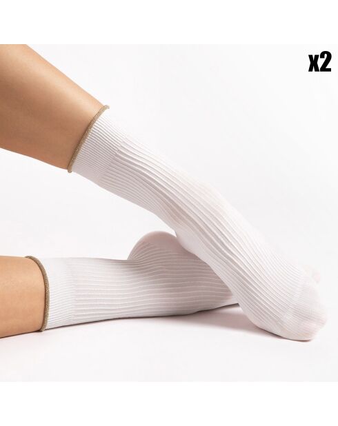 2 Paires de chaussettes à motifs Sassy 40 deniers blanches
