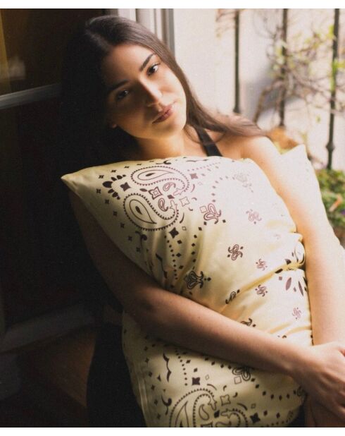 Taie d'oreiller 100% Soie Bio Bohème marron/jaune