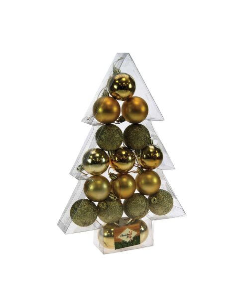 Coffret Sapin 17 boules Or - finit brilliant/mat/pailleté - boite PVC