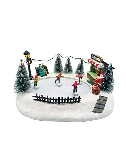 Scène de Noël lumineuse patinoire 29cm