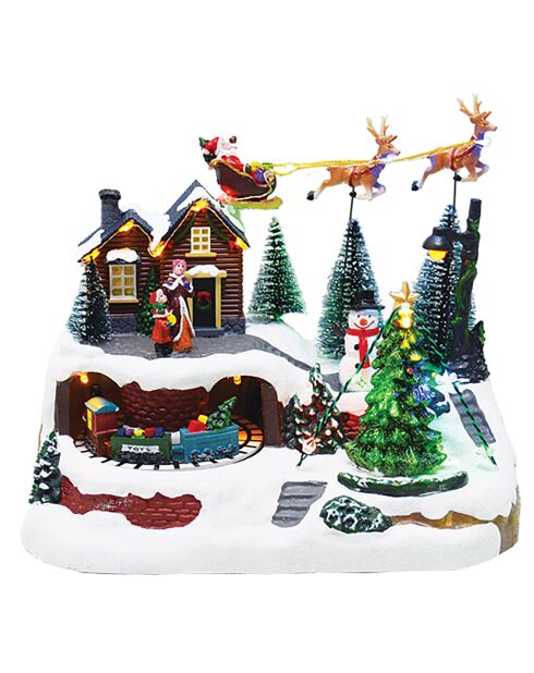 Scène de Noël lumineuse avec train rotatif 23.5cm
