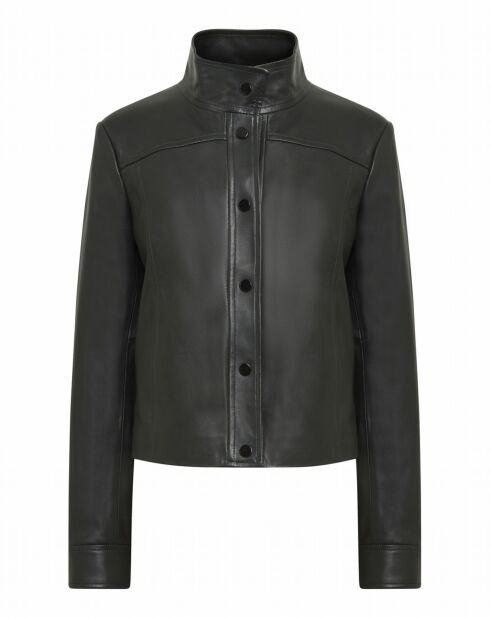 Veste en Cuir d'Agneau Adrienne Waxy vert sapin