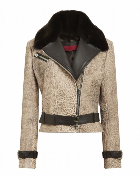 Blouson en Cuir d'Agneau Danka beige/marron