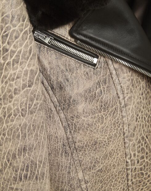 Blouson en Cuir d'Agneau Danka beige/marron