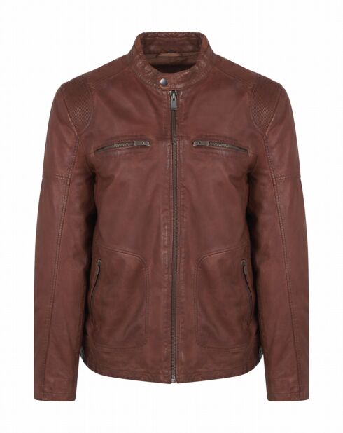 Blouson en Cuir d'Agneau Delson cognac