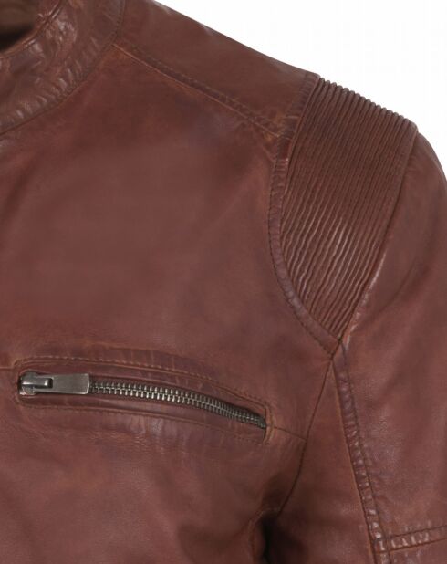 Blouson en Cuir d'Agneau Delson cognac