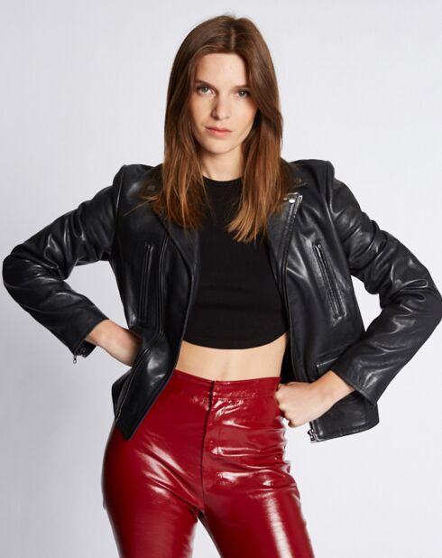 Blouson en Cuir d'Agneau Galina noir