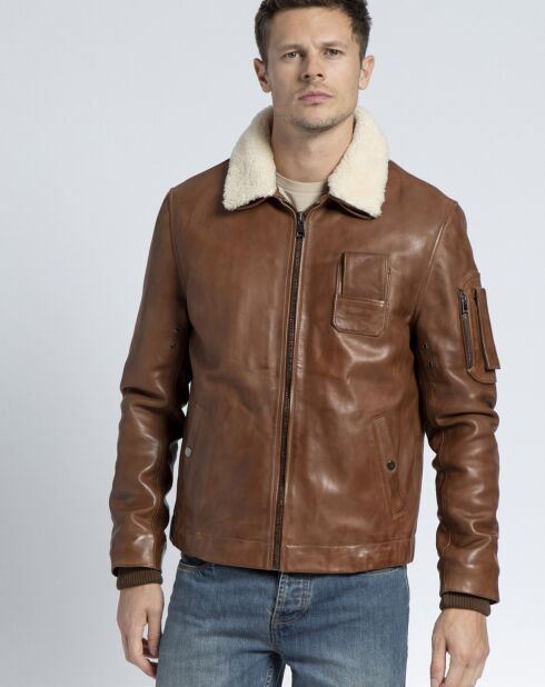 Blouson en Cuir d'Agneau Howard cognac