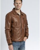 Blouson en Cuir d'Agneau Howard cognac