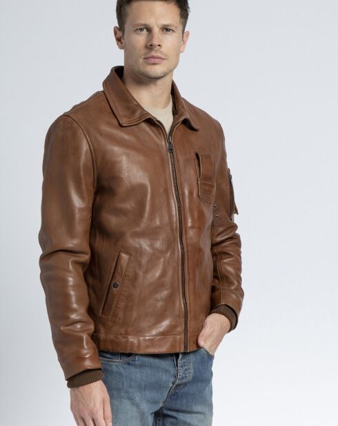 Blouson en Cuir d'Agneau Howard cognac