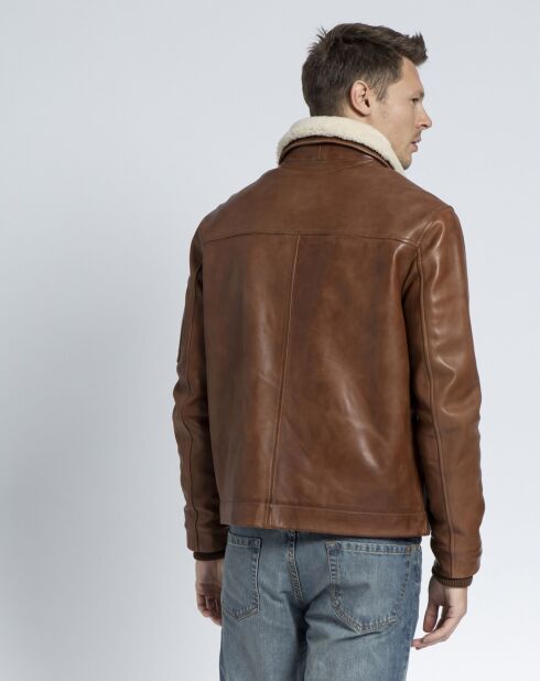 Blouson en Cuir d'Agneau Howard cognac