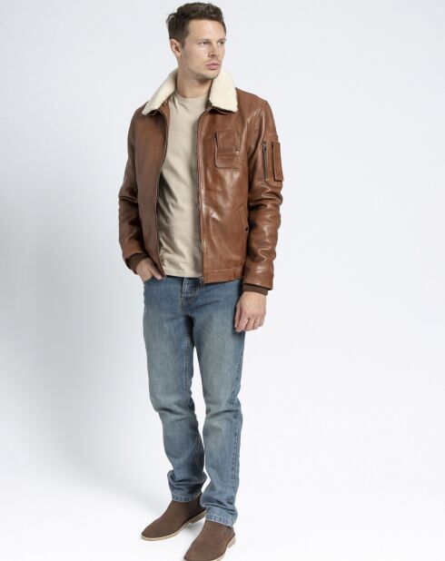 Blouson en Cuir d'Agneau Howard cognac