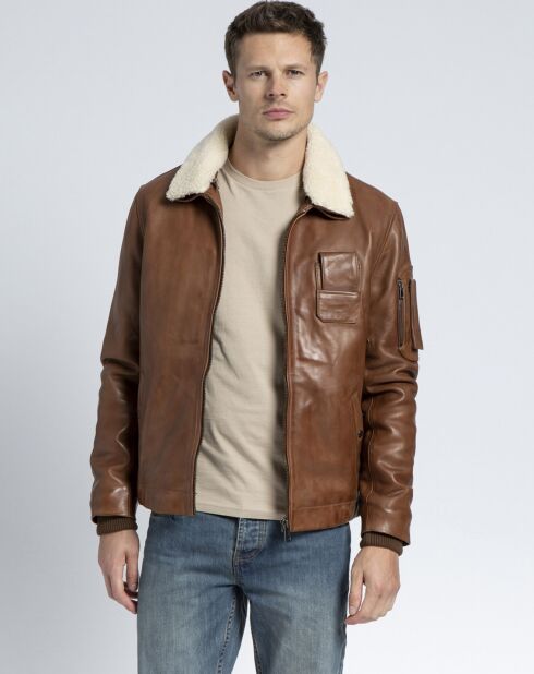 Blouson en Cuir d'Agneau Howard cognac