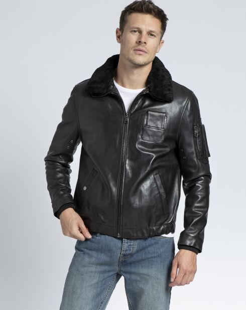 Blouson en Cuir d'Agneau Howard noir