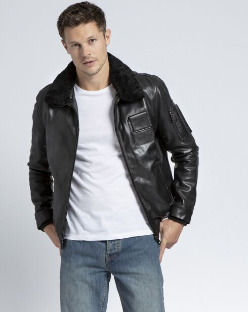 Blouson en Cuir d'Agneau Howard noir