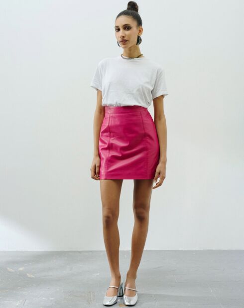 Jupe en Cuir d'Agneau Kenzane fuchsia