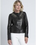 Veste en Cuir d'Agneau Kilda Clou noire