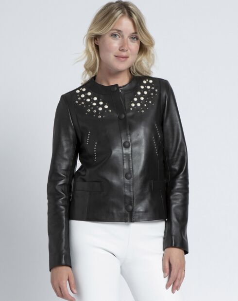 Veste en Cuir d'Agneau Kilda Clou noire