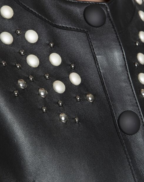 Veste en Cuir d'Agneau Kilda Clou noire