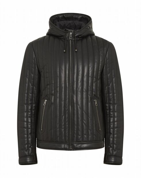 Blouson en Cuir d'Agneau Romeri noir