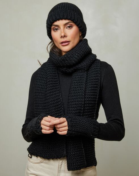 Ensemble Bonnet, Mitaines et Écharpe Cassiane noir
