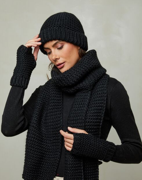 Ensemble Bonnet, Mitaines et Écharpe Cassiane noir