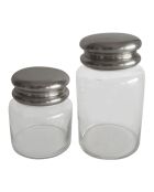 Lot de 2 pots en verre avec couvercle argenté