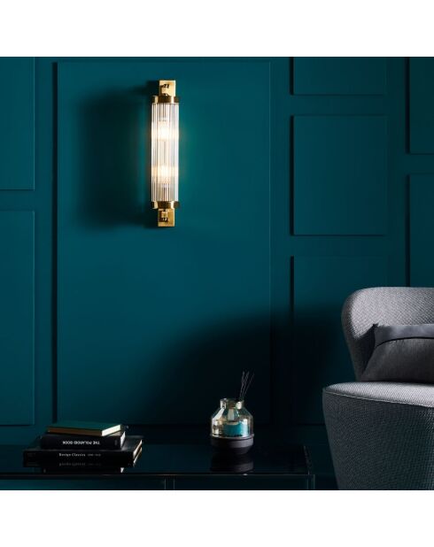 Applique en métal finition laiton doré et tube en verre