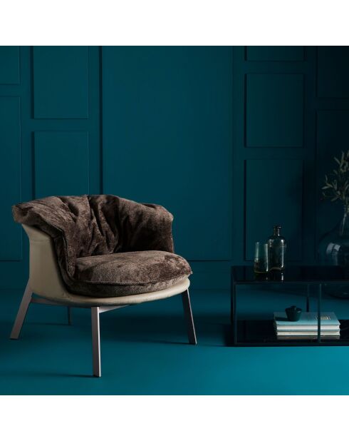 Fauteuil en vinyle beige avec assise amovible marron Bob - 83 x 83 x 63 cm