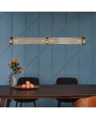 Lustre tube double en métal couleur laiton et verre - 120 x 12 x 120 cm