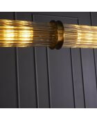 Lustre tube double en métal couleur laiton et verre - 120 x 12 x 120 cm