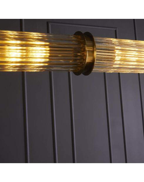 Lustre tube double en métal couleur laiton et verre - 120 x 12 x 120 cm