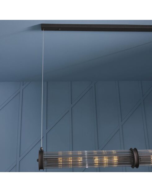 Lustre tube double en métal couleur gris et verre - 120 x 12 x 120 cm