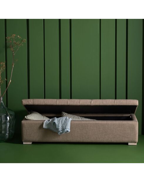 Banc coffre en bois avec revêtement tissu taupe vatican
