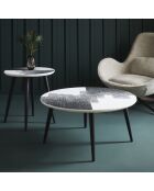Table basse plateau en Janur noir et blanc Abstract - 80 x 80 x 38 cm