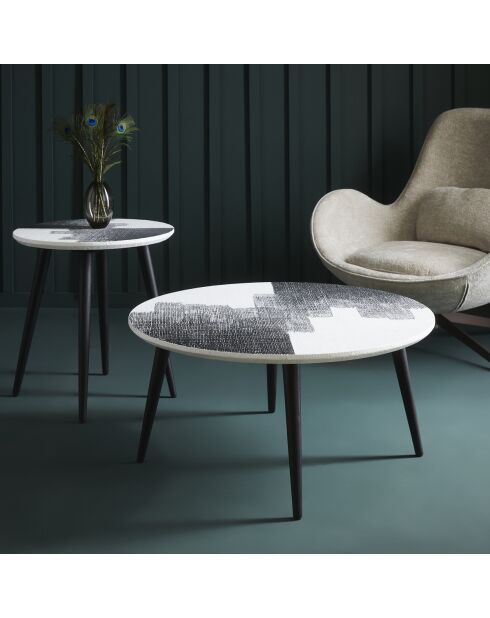 Table basse plateau en Janur noir et blanc Abstract - 80 x 80 x 38 cm