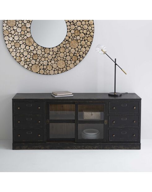 Buffet en bois massif et verre Amsterdam - 200 x 50 x 80 cm
